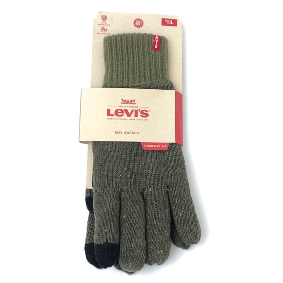 Levi’s Men’s Olive Max Warmth Comfort Fit Knit Gloves - Large - Picture 1 of 3